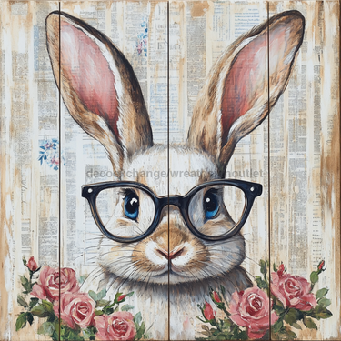 Easter Sign, Bunny in Glasses,, DCO-12655, Sign For Wreath, 10x10
